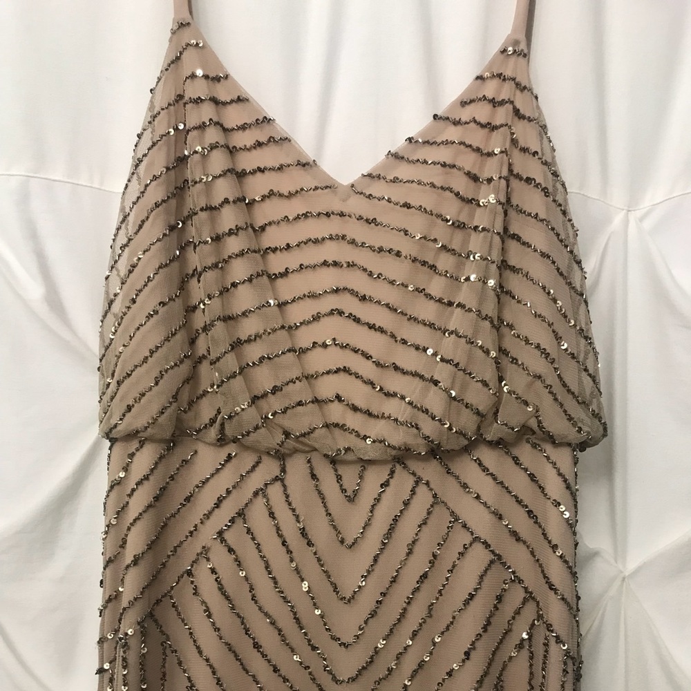 Adrianna Pappel Blouson Beaded Gown- Size 6 Taupe